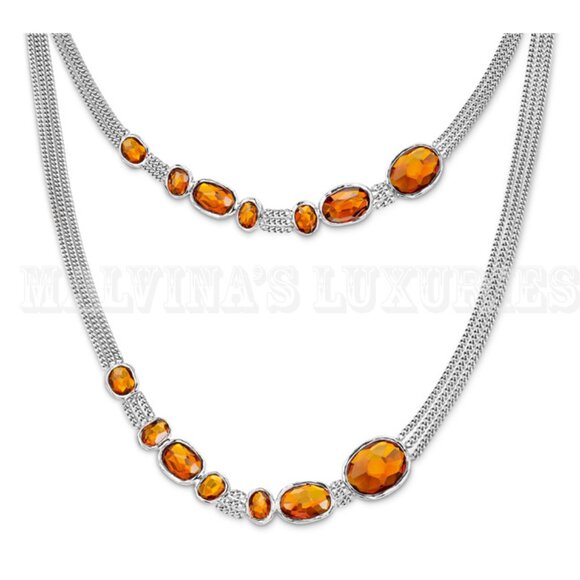 GUCCI NECKLACE RAINDROP COLLECTION STERLING SILVER ORANGE STONES